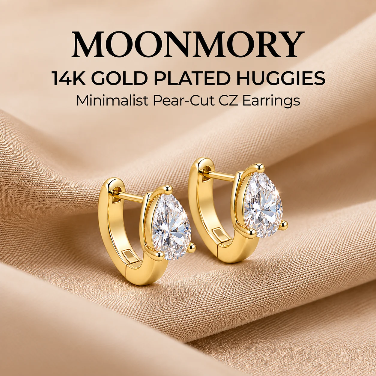 Moonmory Verbesserte Minimalistische Messing-Creolen für Damen, Luxusmarke, Doppelte 14K Vergoldete Marquise-Oval-Huggie-Ohrringe, Großhandel – Detail 16