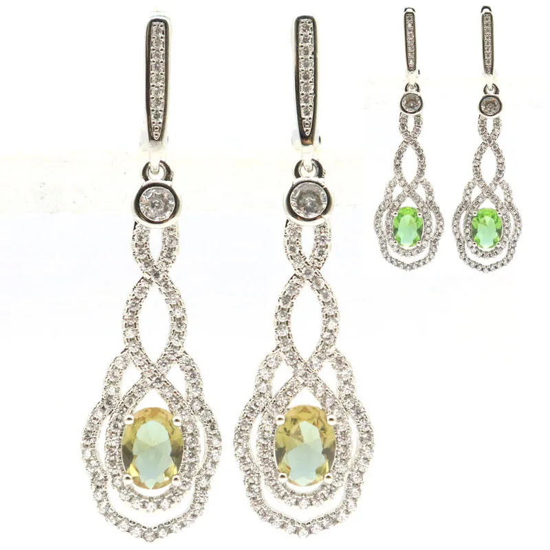 

50x14mm Fancy Color Changing Alexandrite Topaz Zultanite White CZ Ladies Party Silver Earrings