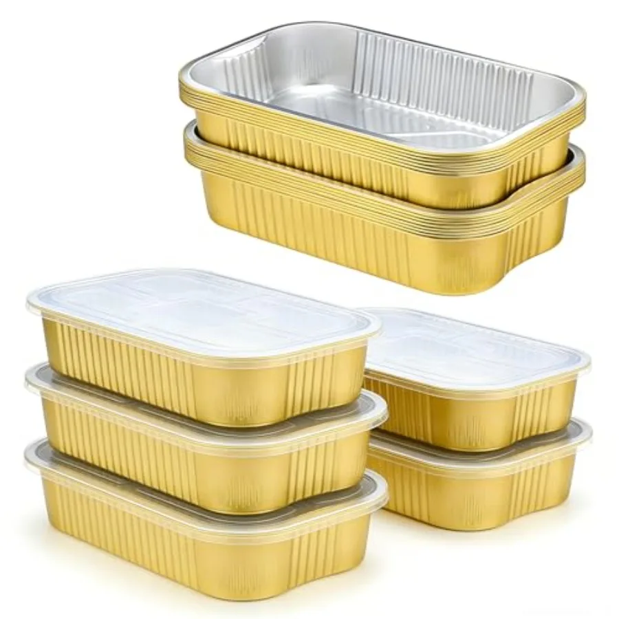 

13x 9Gold Aluminum Foil Pans with Chear Lids Handles Pack Heavy Duty Aluminum Pans, Disposable Foil Pans Containers for Cooking