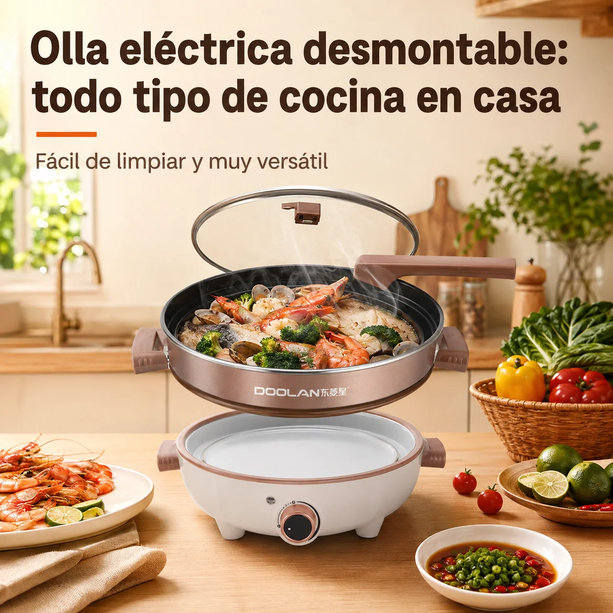 Olla eléctrica desmontable para hot pot, 30cm 1350W para cocina doméstica