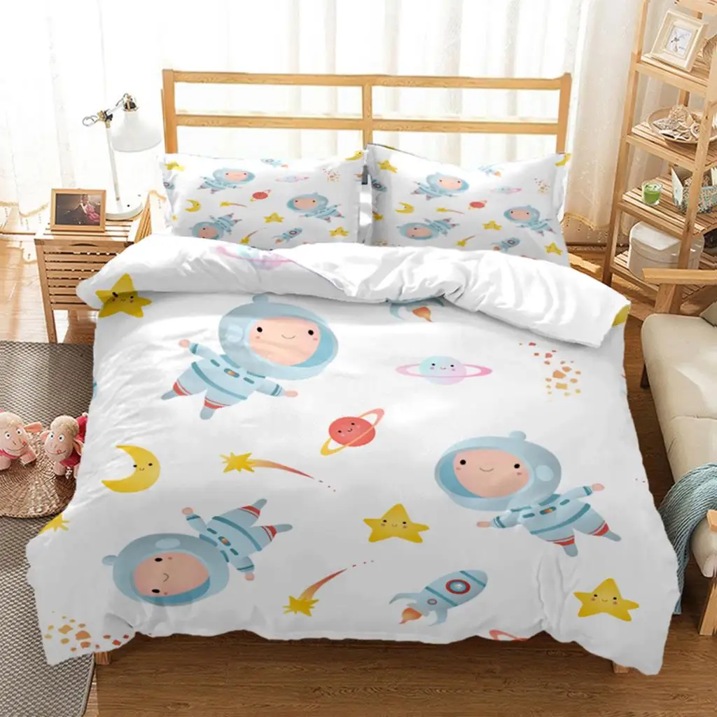 Espaço Animais HD Print Conjunto de cama para crianças, cama dupla capas de edredão, fronha, consolador, cama king size