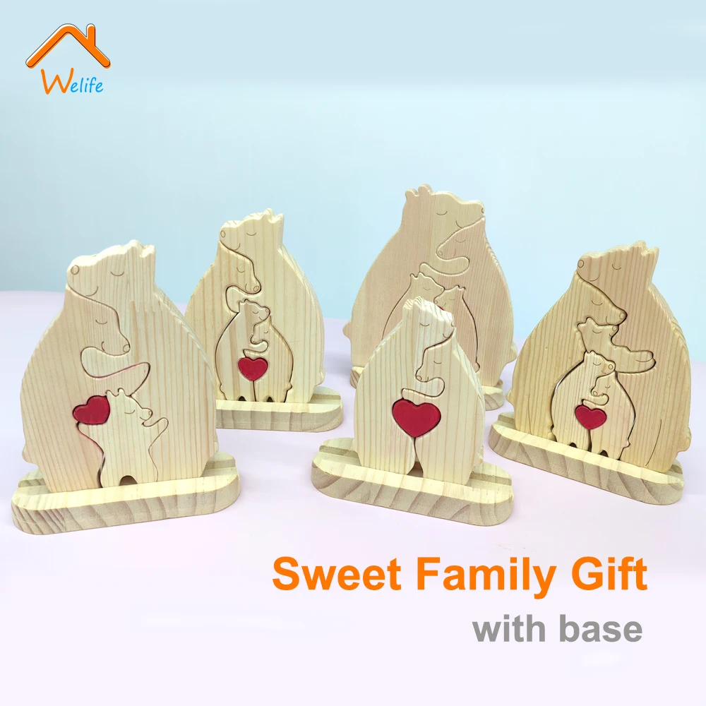 Birthday decoration Wooden Bear Family Puzzle with Base Free Personalized Custom Names DIY Home Decor Christmas decorations