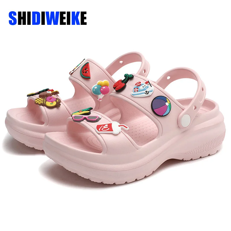 SDWK 5CM Women Casual Shoes With Charms Clogs Garden Shoes Beach Sandals Flip Flops Female Sweet Girl Platform Sandals Slippers