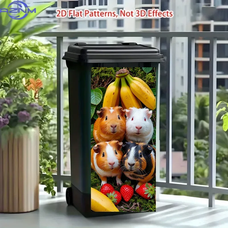 2D 1PCTrash Can Sticker, Guinea Pig And Fresh Fruits Pattern Design, This Matte Surface Sticker Is Suitable for Decorating Ind