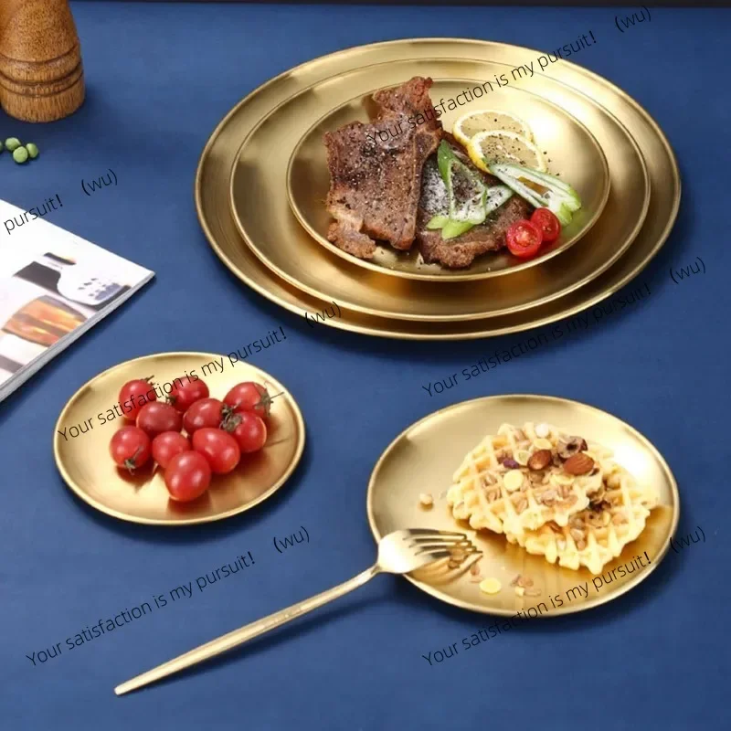 High-quality gold and silver stainless steel plates, round bone spitting plates, kitchen tableware