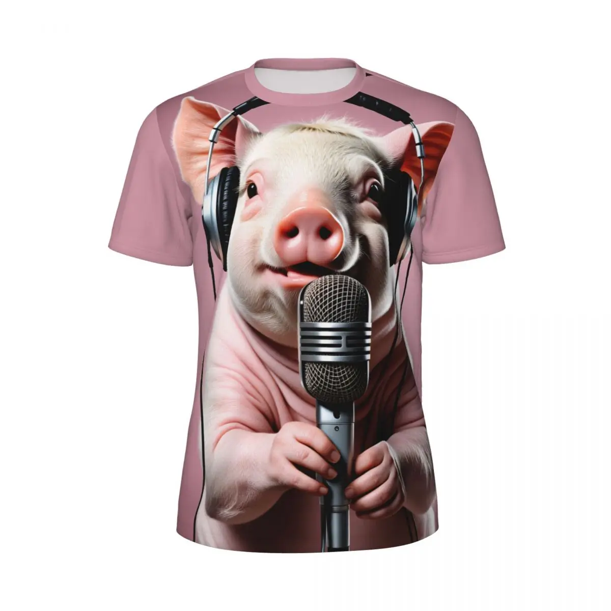 Velvet Pig With Microphone And Headphone Sports T Shirt Novelty T-Shirts Men Awesome Tee Shirt Summer Short-Sleeve Custom Tees