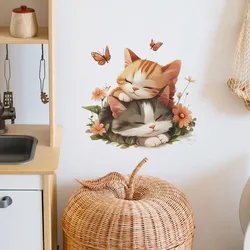 Cartoon Cats Sleeping Cute Wall Sticker Kids Room Background Decor Mural For Baby Bedroom Decoration Self-adhesive Home Paster
