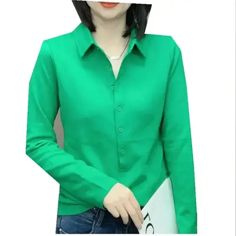 Spring And Autumn Female Fashion Leisure Long Sleeved T-shirt Blouse Women Korean Versatile Appear Thin T-shirt Cardigan Blouse