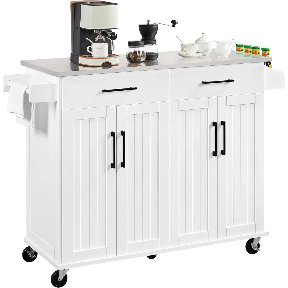 Kitchen Island Cart with Storage Portable Kitchen Island on Wheels with Cabinet & Adjustable Shelves & 2 Drawers White