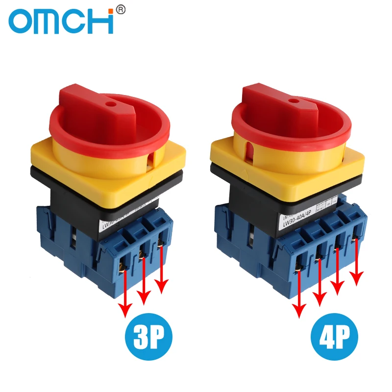 OMCH 1 قطعة 25A/32A/40A/63A 3P 4P LW30 تغيير التبديل قفل قطع محدد مع لوحة ON-OFF 440 فولت التحكم في الطاقة
