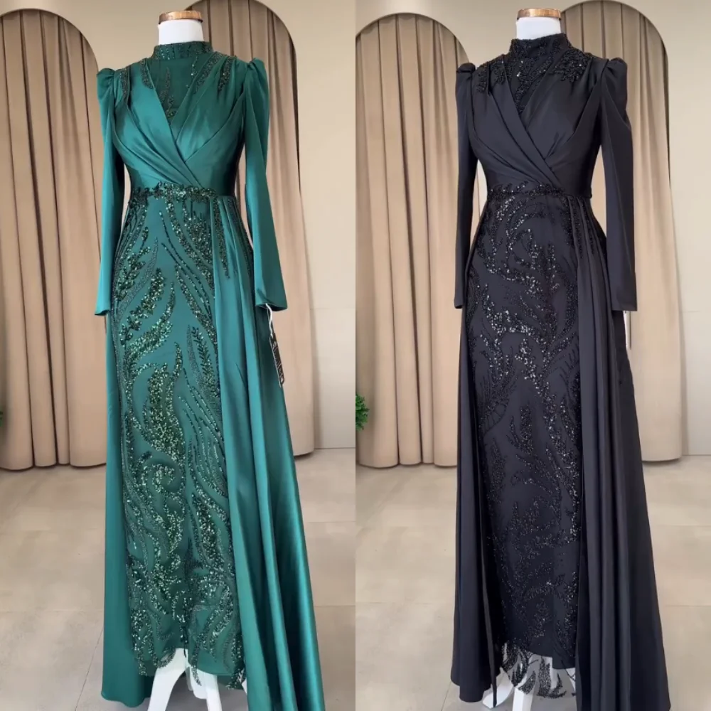 

Customized Charmeuse Sparkle Pleat Classic High Collar Midi Dresses Bespoke Occasion Women Luxury Evening Elegant Party Wedding