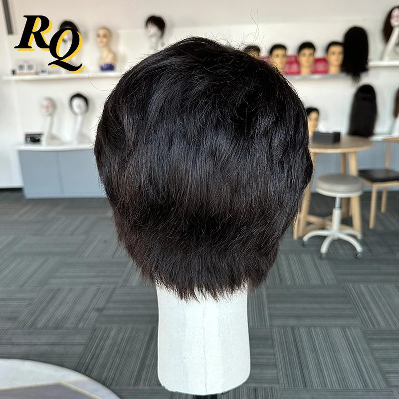 Male Wig Pre Styled Short Cut Full Lace Wig For Men Pre Cut Hair Toupee Hairpiece Virgin Human Hair Replacement System Black