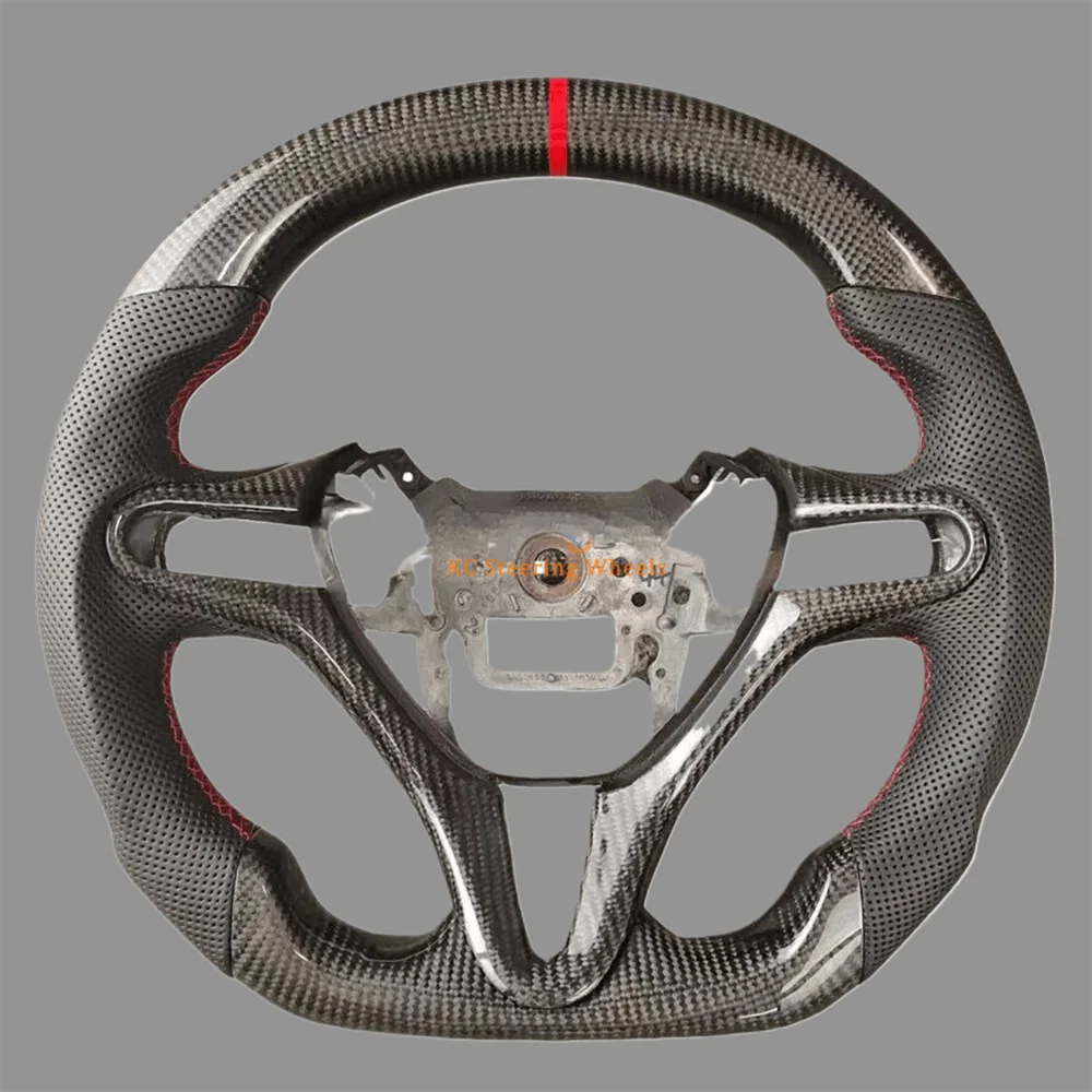 

Customized Genuine Carbon Fiber D-type Leather Red stitching Steering Wheel Upgrade For 2010 2011 2012 2013 Honda civic