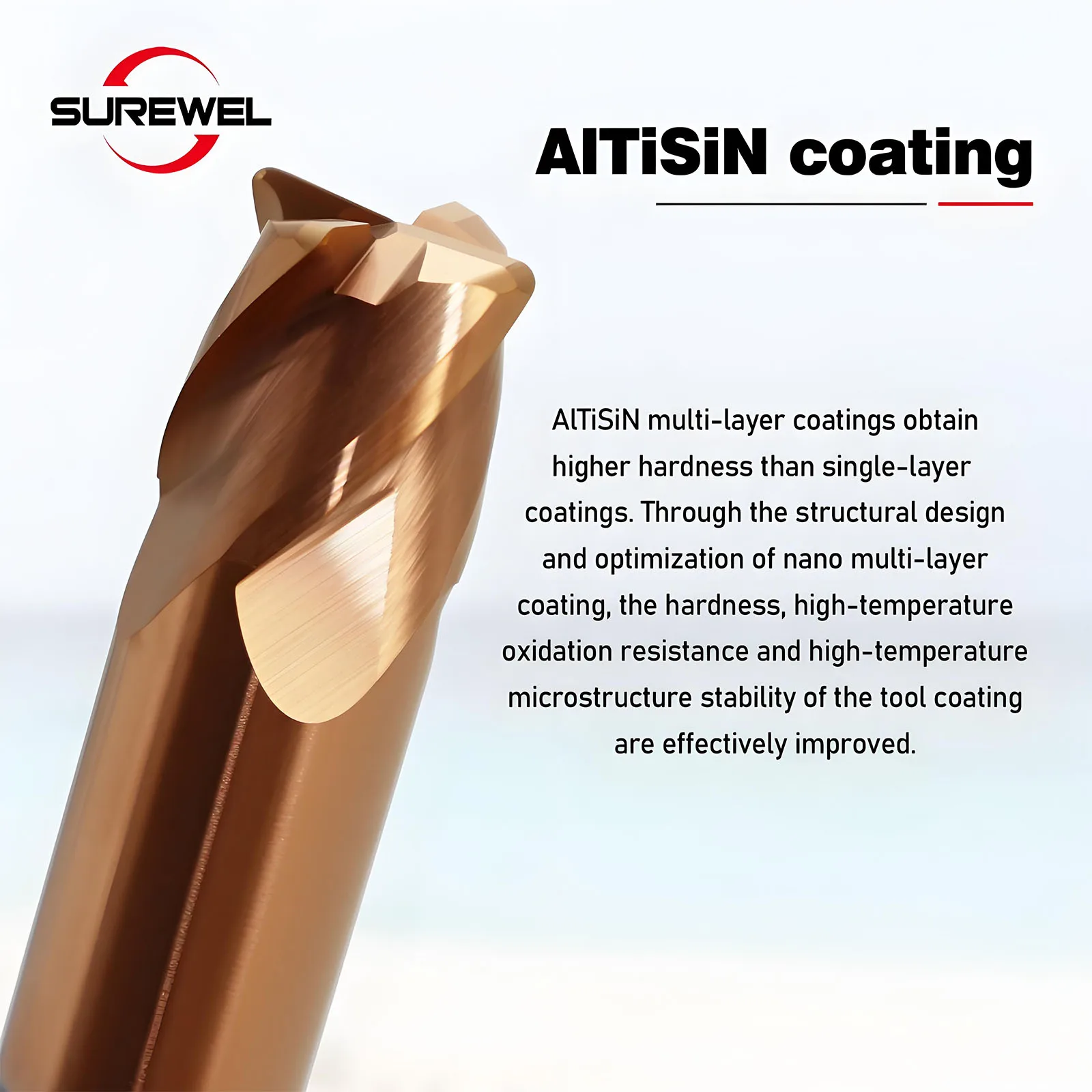 SUREWEL bull nose end mill Hi Feed,for roughing and deep slotting HRC68 Solid carbide R0.5 R1 R2 4 flute radius Milling Cutter