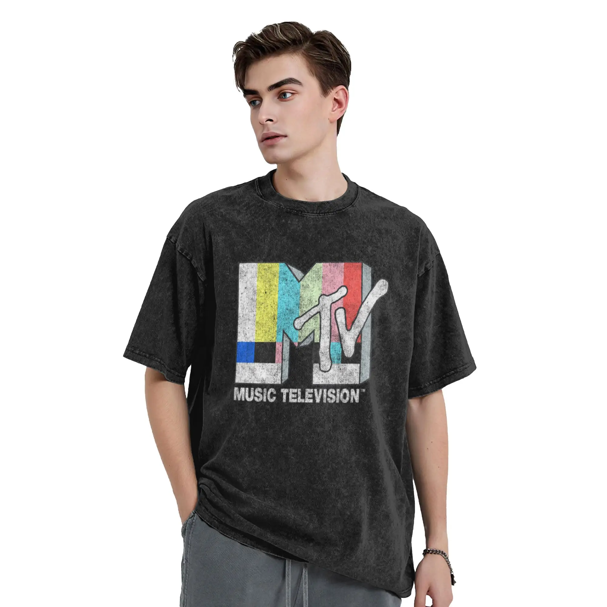 MTV Vintage TV Signal End Logo  Unique Chic A T-Shirt Oversized Short Sleeve Men's Women's Cotton Tees Tops