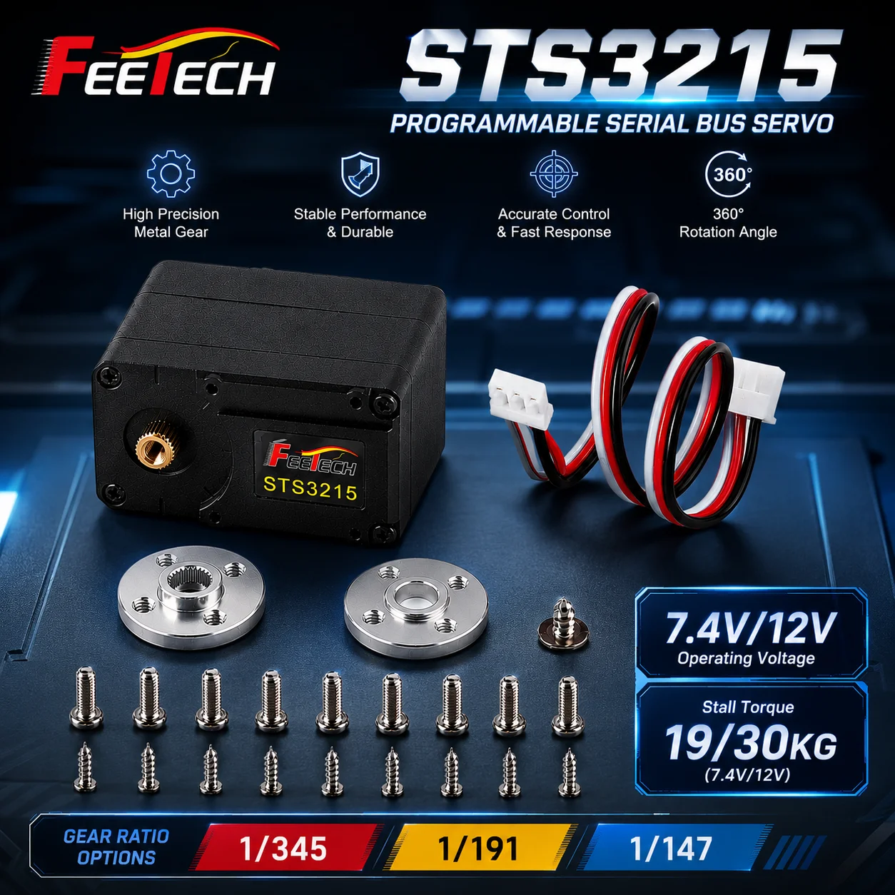 Feetech STS3215 TTL Serial Bus Servo High Precision Feedback Magnetic Encoder 360° Continuous Rotation Servo for DIY Robotics