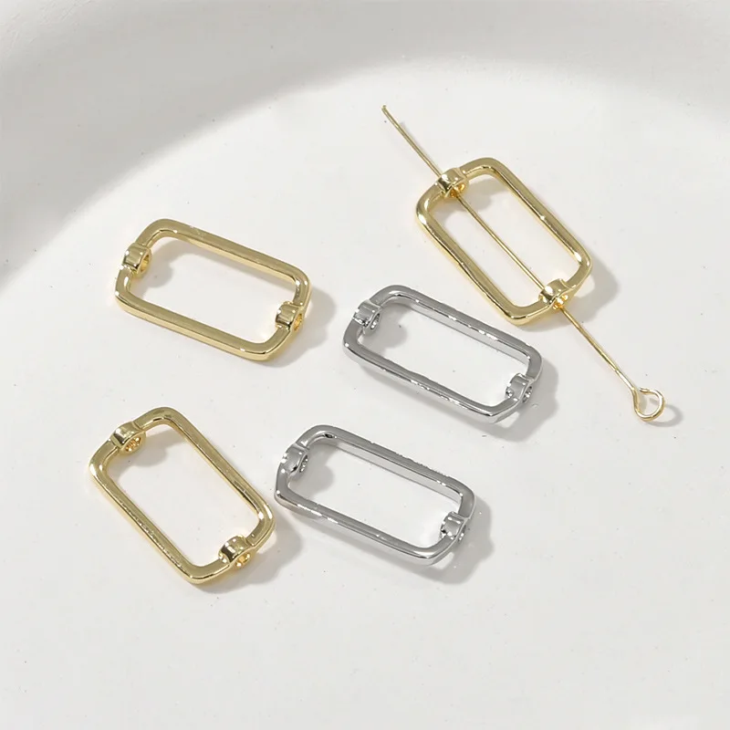 Copper-plated 14k Gold Color-preserving Hole-hollowed Square Oval Pendant DIY Bracelet Necklace Ear Jewelry Pendant Accessories