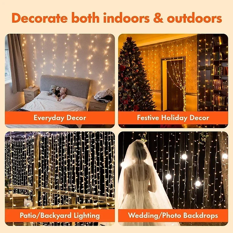 Guirnalda de luces LED de 3M para decoración de hadas, cortina de vacaciones USB, lámpara de 8 modos para el hogar, jardín, fiesta de Navidad, Año Nuevo, boda