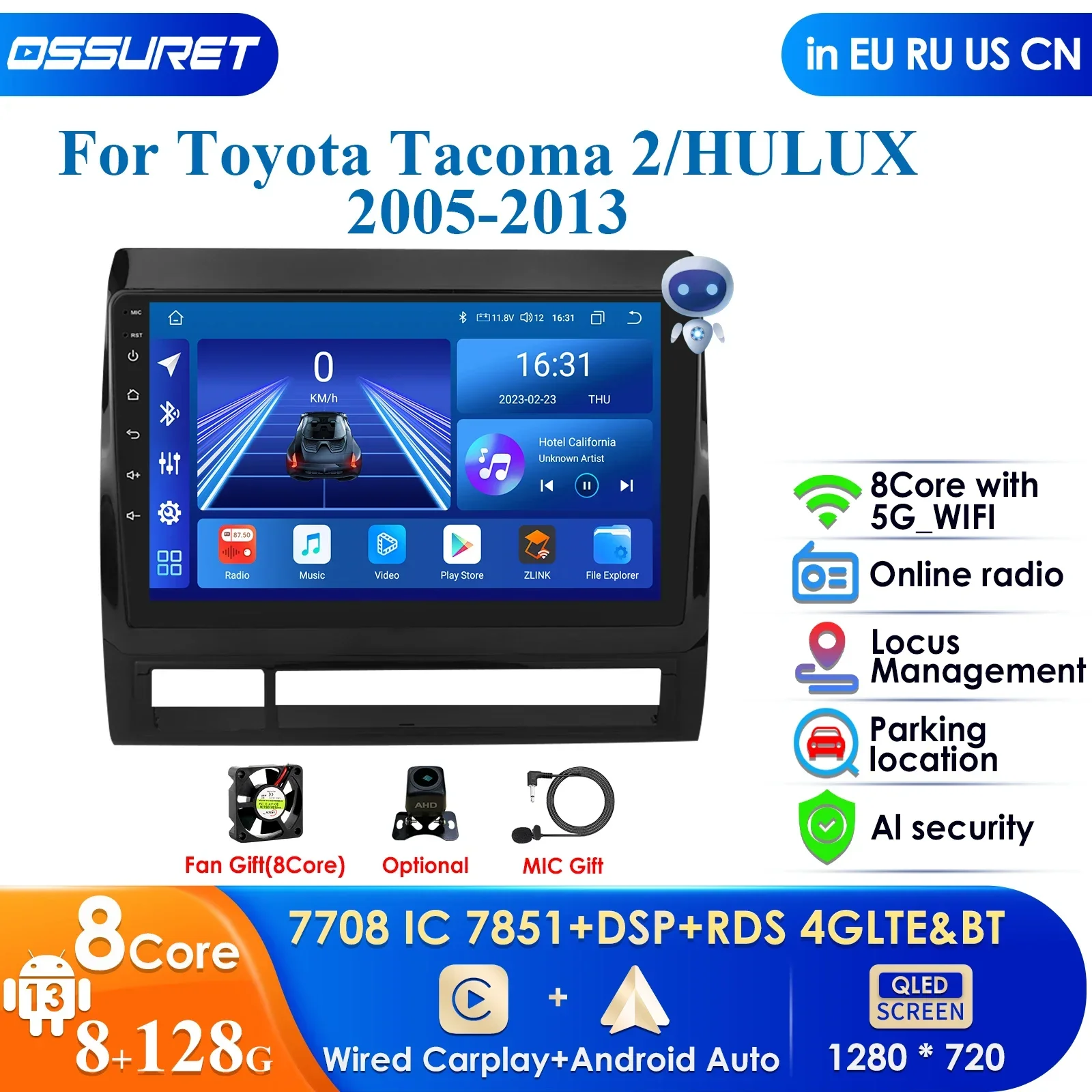 

8G+128G AI Voice 2 Din Android 12 Car Radio Player GPS Stereo for Toyota Tacoma 2 HILUX 2005-2013 Navi Head Unit DSP RDS Wifi BT