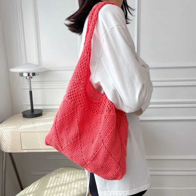 2024 Knitted girl shoulder large capacity colorful tote bag girlfriend gift women birthday wedding gifts for guests party favors