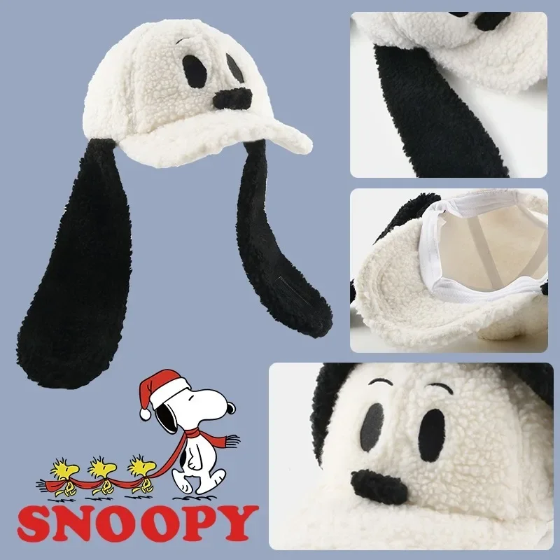 Snoopy Plush Baseball Hats Cute Rabbit Ears Cap Women Girls Kawaii Cartoon Winter Fashion Creativity Warm Travel Anime Sun Hat