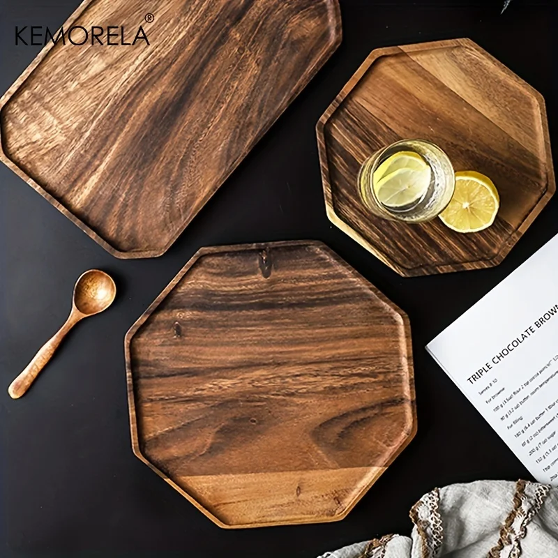 KEMORELA Acacia Wood Serving Plate – Rectangular Octagonal Design 4
