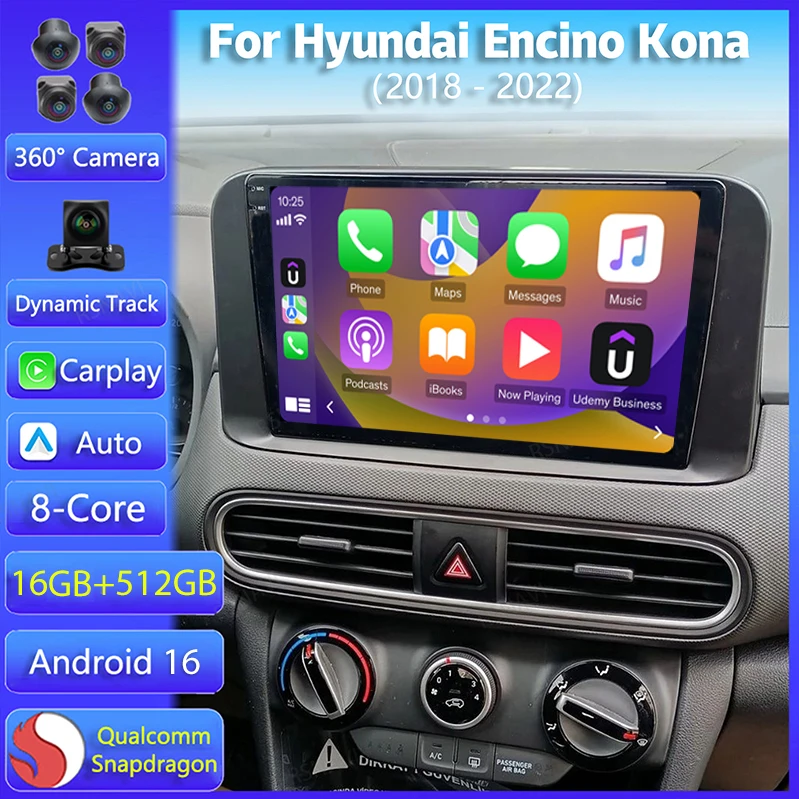 Radio Multimedia para Auto con Android 16, Carplay y WIFI para Hyundai Encino Kona 2018 2019 2020 2021 2022, Reproductor Estéreo 2DIN
