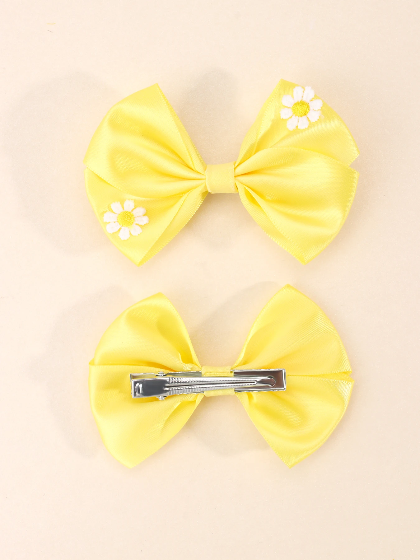 2pc Daisy Pattern Hair Bow Clip for Women Yellow Ribbon Knotted Alligator Hair Clips Women Girls Headwear Hair Accessories