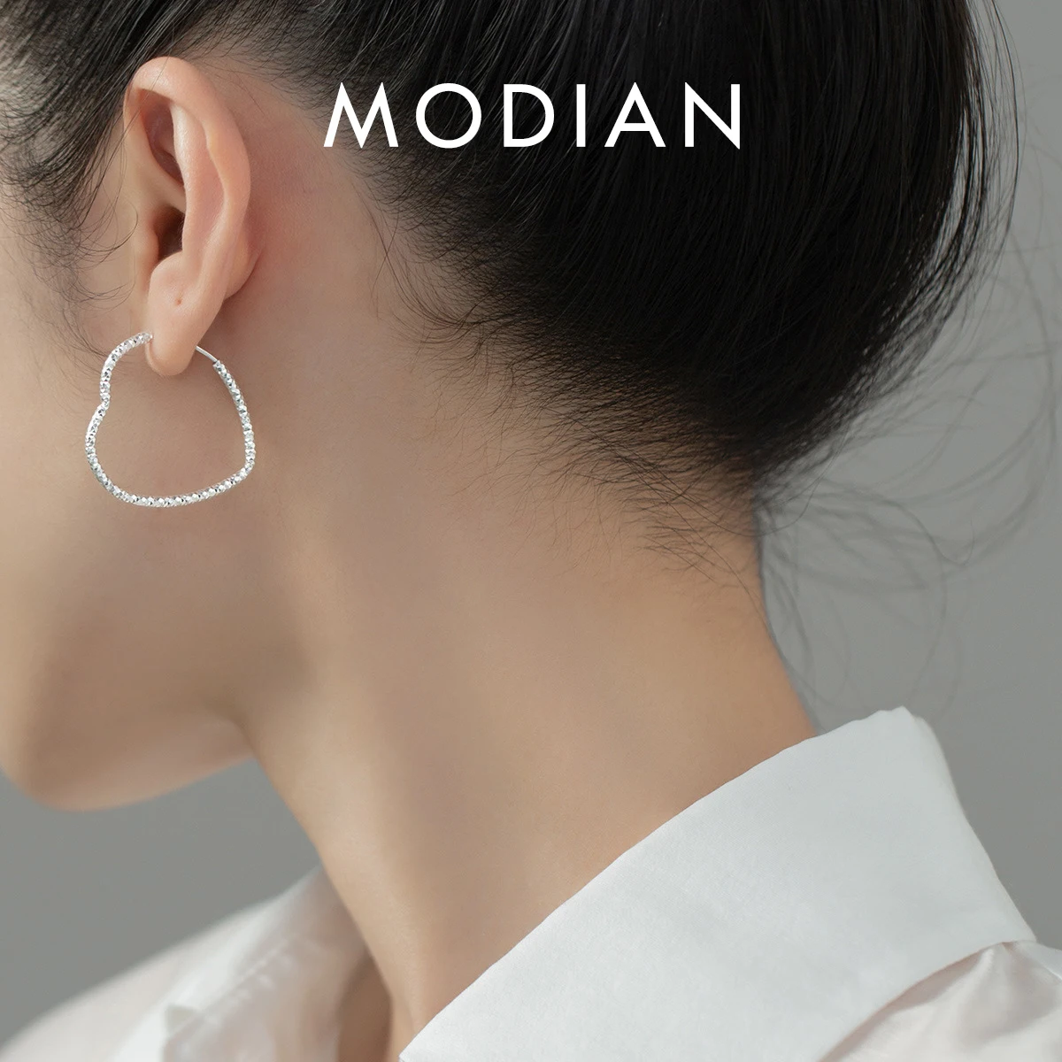 

MODIAN Real 925 Sterling Silver Classic Hearts Sparkling Hoop Earrings For Women Wedding Engagement Statement Fine Jewelry