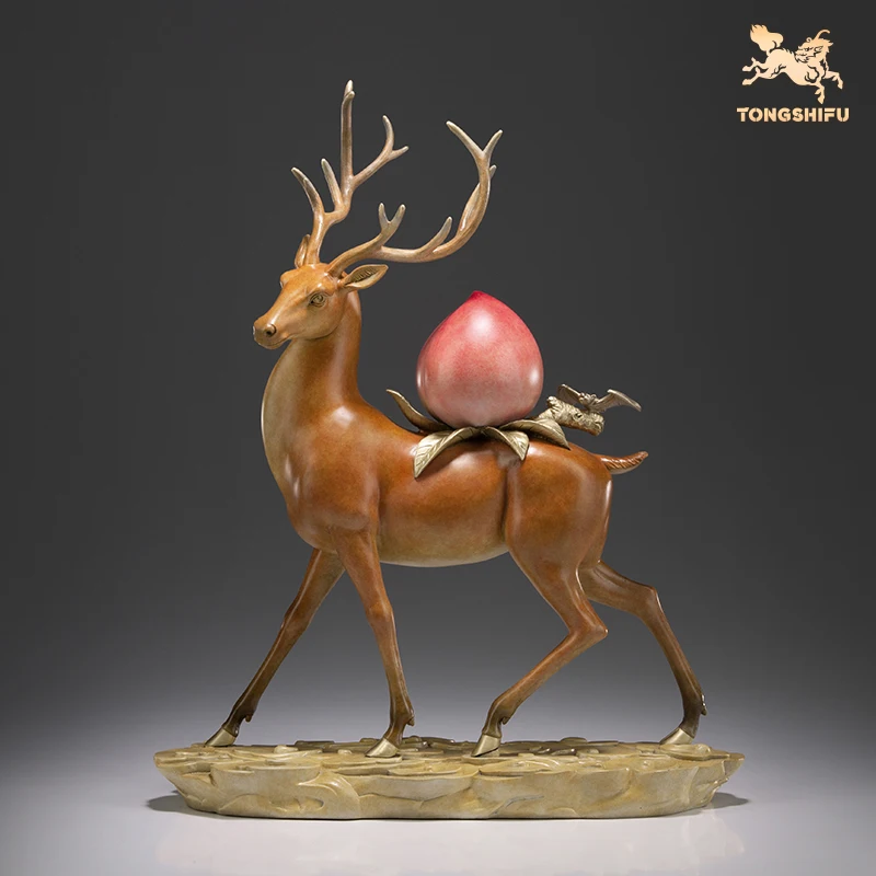 2023  Indonesia Advanced crafts Auspicious FU LU SHOU Longevity deer Peach COPPER statue Bless family healthy good luck mascot