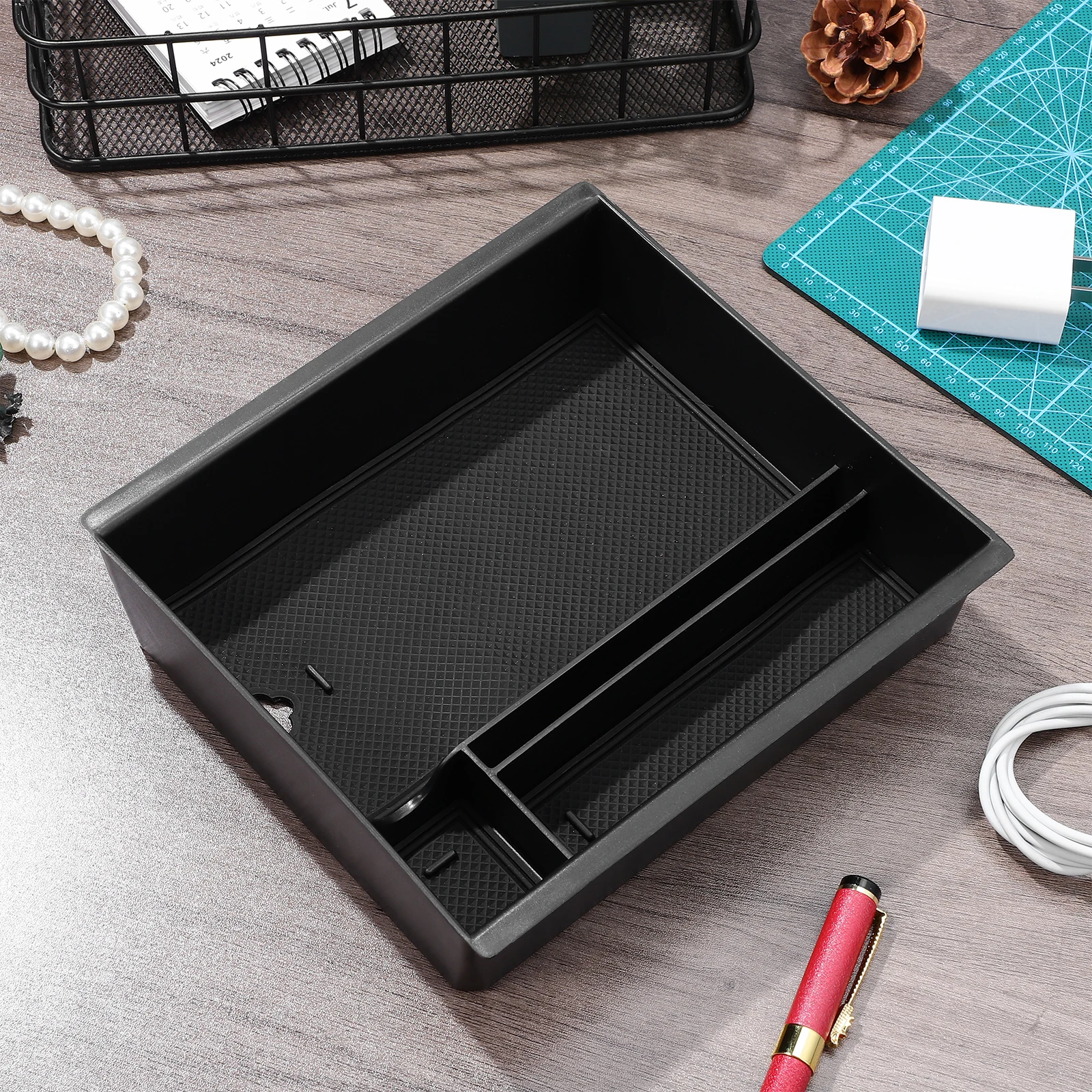 

Center Organizer Tray With Protective Padding Sturdy Build Armrest Box For 3 Car Console Storage Car Storage