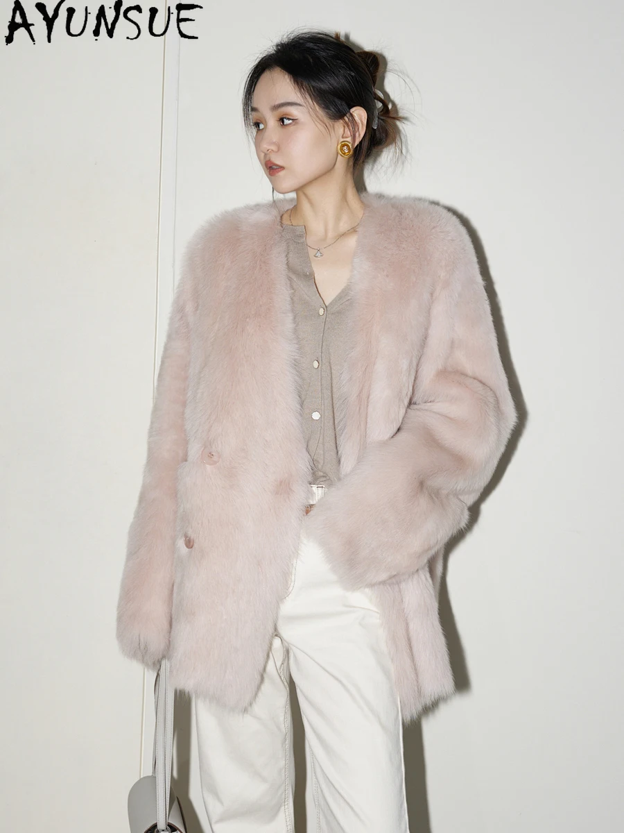 AYUNSUE Natürlicher Schaffell-Pelzmantel für Damen, mittellang, echte Lederjacke, Winterjacken, 2025, Luxuskleidung, weiblich, Servies Sieravera
