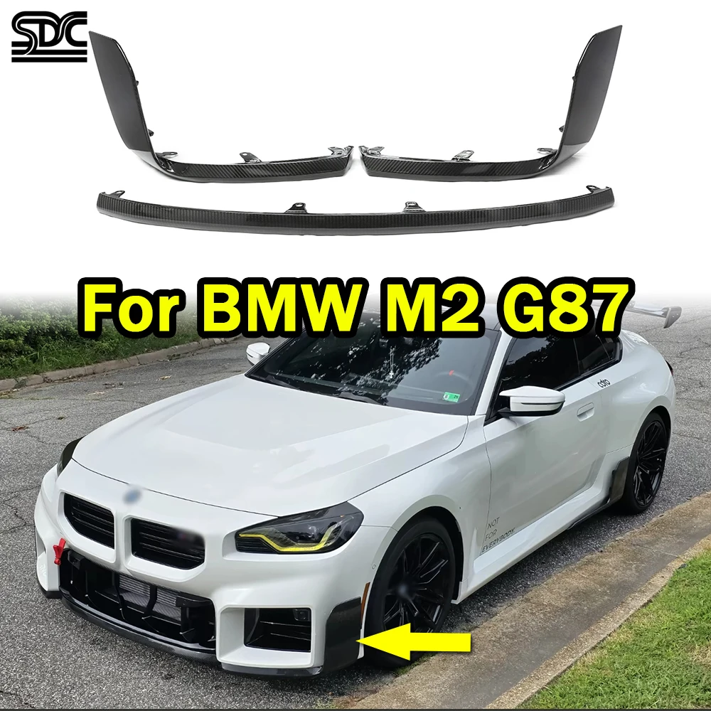 

Передняя губа из настоящего сухого углеродного волокна M2 для BMW M2 G87 2023 + передний разветвитель из углеродного волокна MP Style, 3 шт./компл.