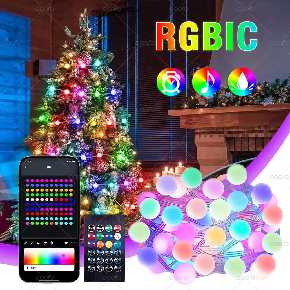 

RGB IC Smart String Light DIY Globe LED Fairy Lights Programmable WS2812B USB Garland Decoration for Outdoor Holiday Christmas