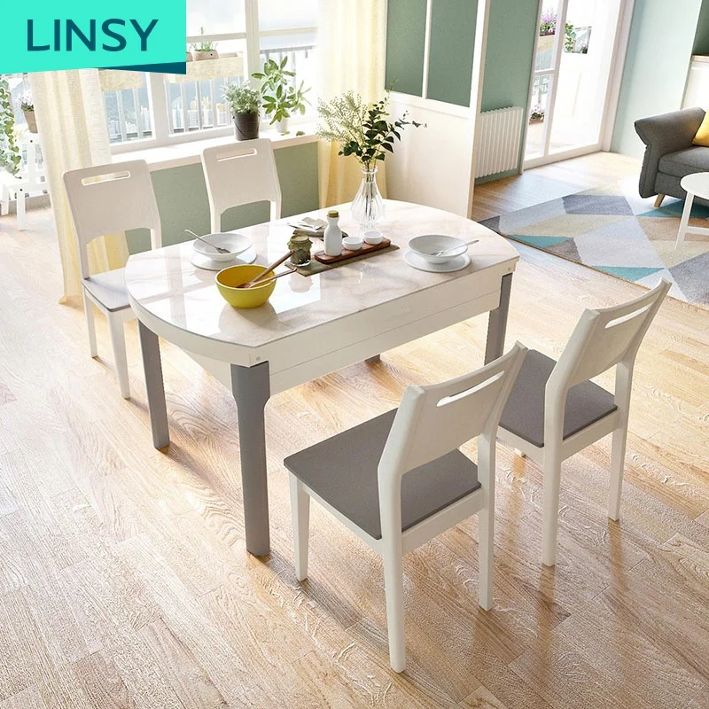 High Quality Wood Round Marble Dining Table Wooden Set With Rotating Centre