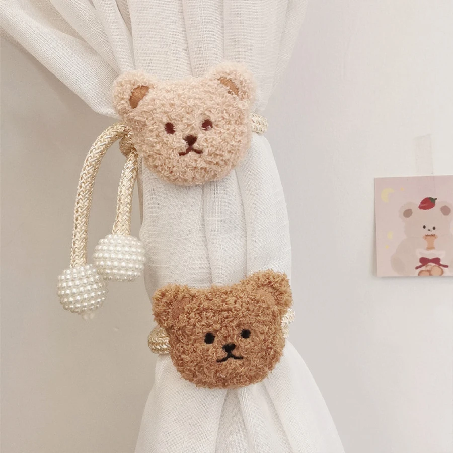 Ins estilo coreano urso de pelúcia 1 pérola fivela cortina gravata crianças decoração do quarto mosquiteiro gravata corda gravata corda