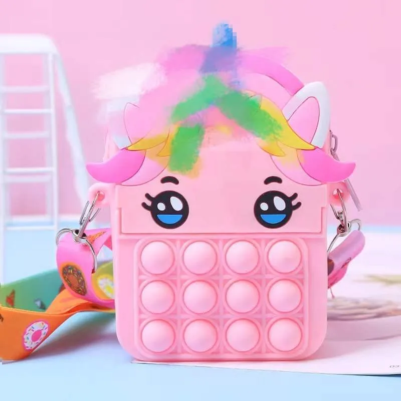 Girls Toys Silicone Cute Unicorn Messenger Bag Coin Purse Children's Decompression Pop Fidget Toys image 4