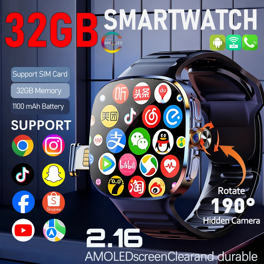 3GB + 32GB RAM 5G / 4G ساعة ذكية 2.4 بوصة AMOLED 1100mah بطارية 200W كاميرا GPS WIFI Google APPS تنزيل Smartwatch Android 10 #1