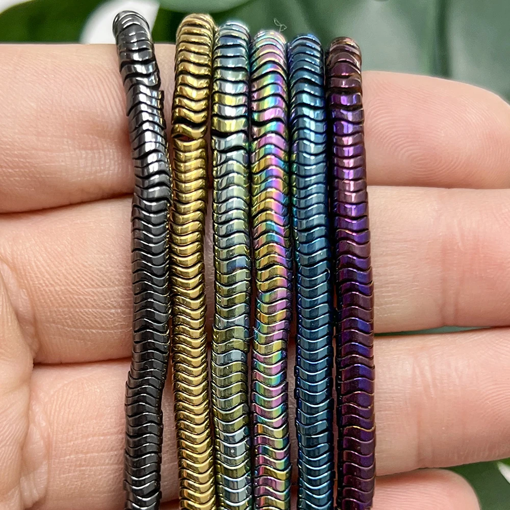 1x4mm contas de hematita multicolorido azul banhado a ouro contas de pedra natural contas onduladas para fazer jóias diy pulseira colar 15''