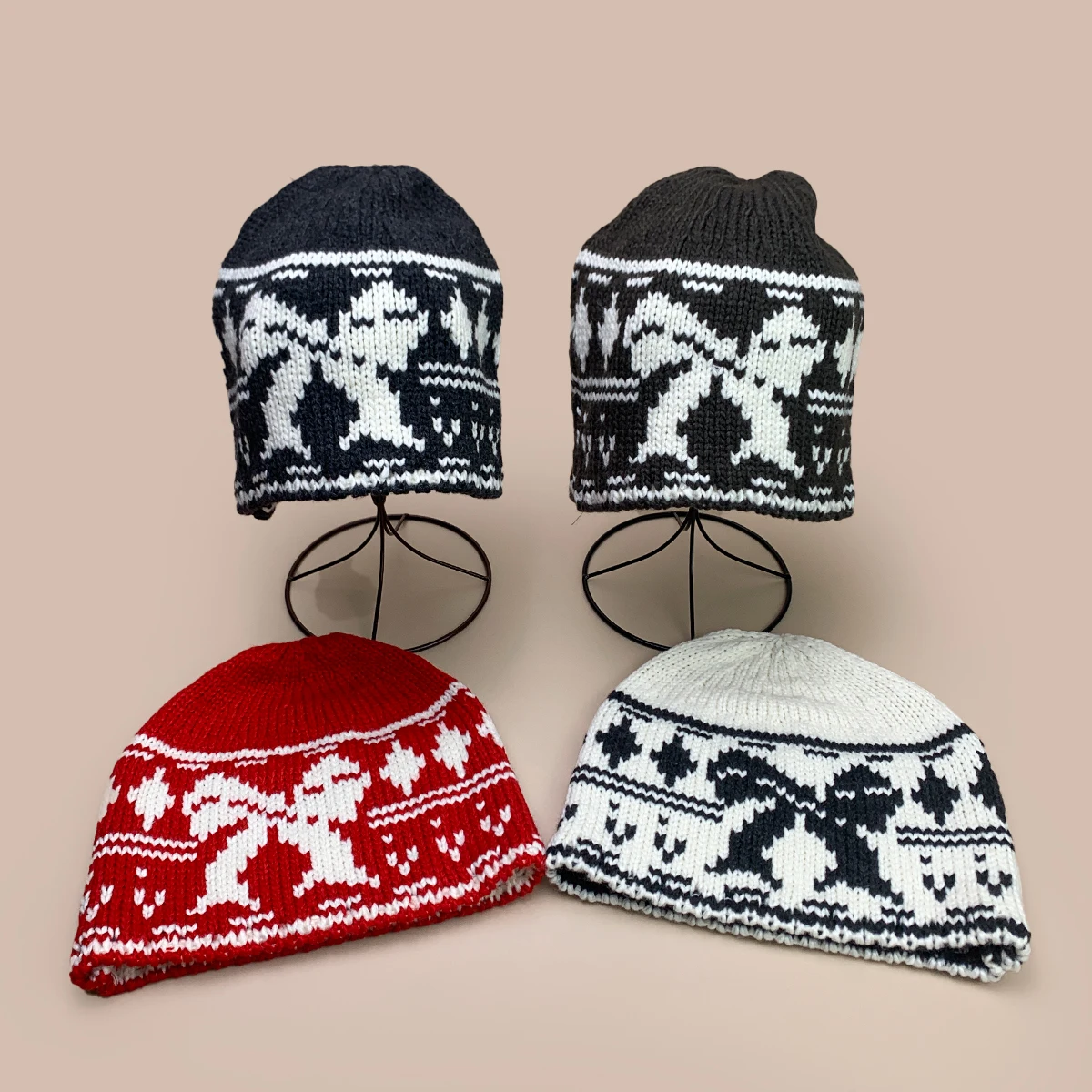 

Retro Fair Isle Style Jacquard Bow Knitted Hats New Women Personal Warm Sweet Fashion Lazy Style Versatile ins Outdoor Beanies