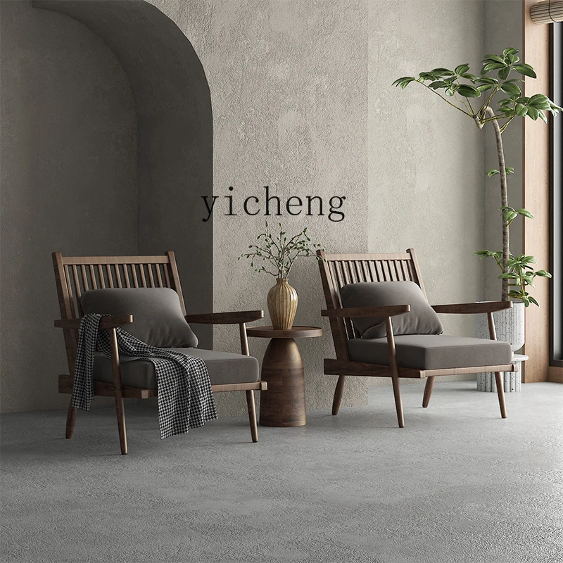 ZZ wabi-sabi الرياح الخشب الصلب كرسي أريكة واحد الحديثة الطراز العتيق فندق B & B كرسي الترفيه الصيني الجديد #2