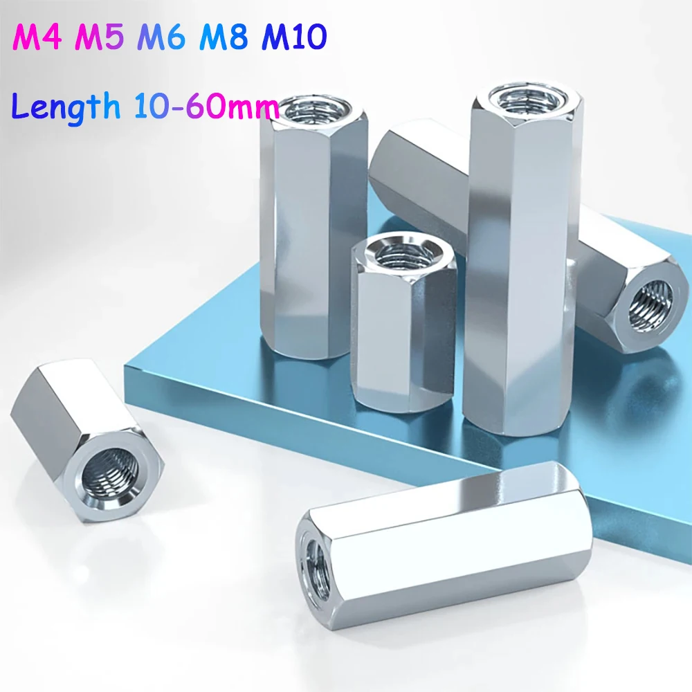 Carbon Steel Hex Standoff Spacer Long Rod Coupling Hex Nut Bolt M4 M5 M6 M8 M10 Length 10-60mm