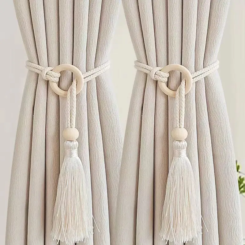 2PCS Minimalist Light Luxury Curtain Tiebacks, Tassel Woven Rope Buckle for Home Decor, Adjustable Drapes Holder