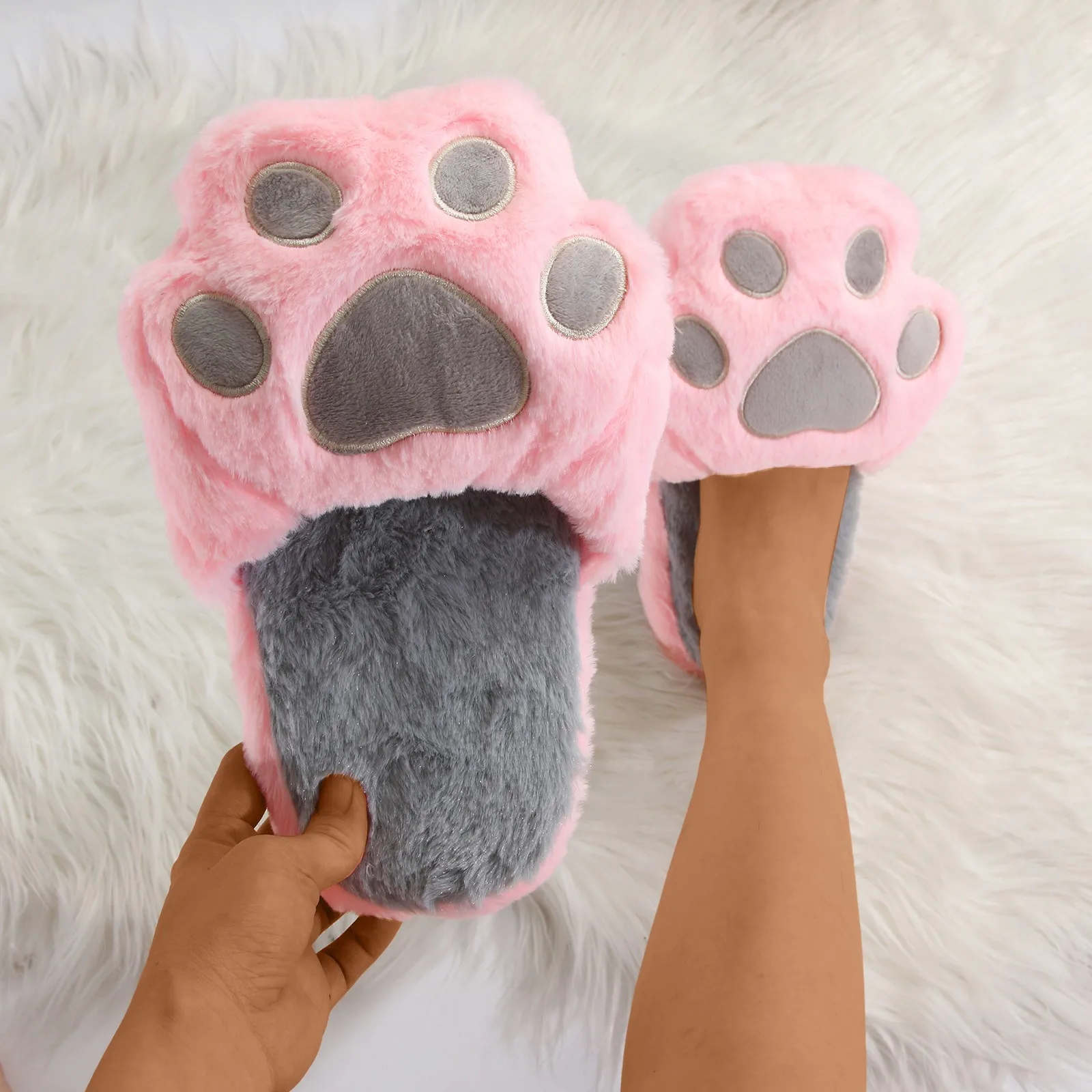 Cotton Slippers Female Simulation Cat Slippers Indoor Home Plush Anti Slip Shoes Cute Home Plush Womens Fuzzy Slipper Socks