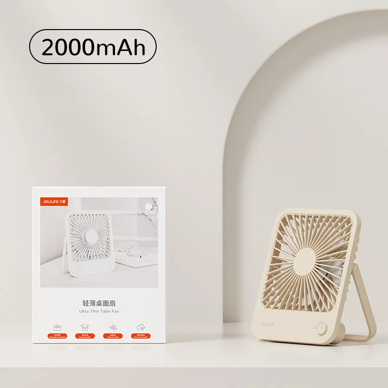 JISULIFE Draagbare kleine bureauventilator Ultrastille tafelventilator USB oplaadbare koelventilator met 4 snelheden Krachtige windkantorenventilator