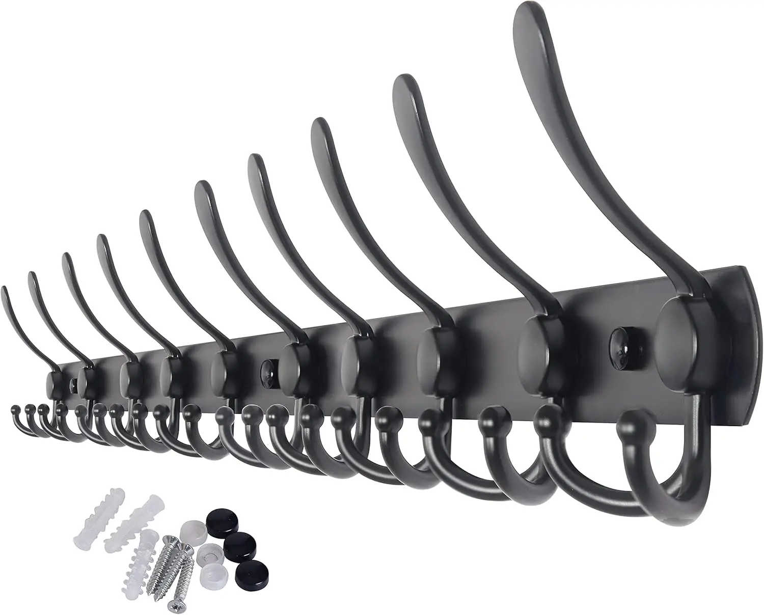 

Coat Rack Wall Mount 37 5/8" Long 10 Hooks Heavy Duty Metal Hanger with 16" Hole Spacing for Hanging Coats Jackets Hats Black
