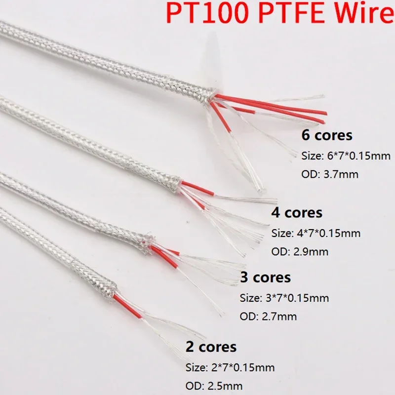 PT100 Compensation Wire 2 3 4 6 Cores PTFE Insulator Silver Plated Copper Shield Signal Line Thermal Resistance Sensor Cable