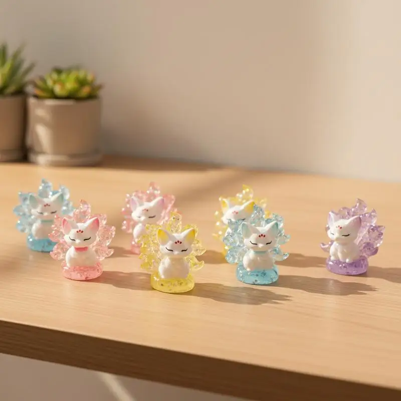 Resin Nine Tailed Fox Figurine With Transparent Tails Eco Friendly Material For Home Desktop Decor Gift