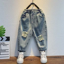 2023 Spring Children's Clothing Generation Boy Ripped Jeans 3-5-10 Years Old Elementary School Boy Japanese Style Denim Trousers