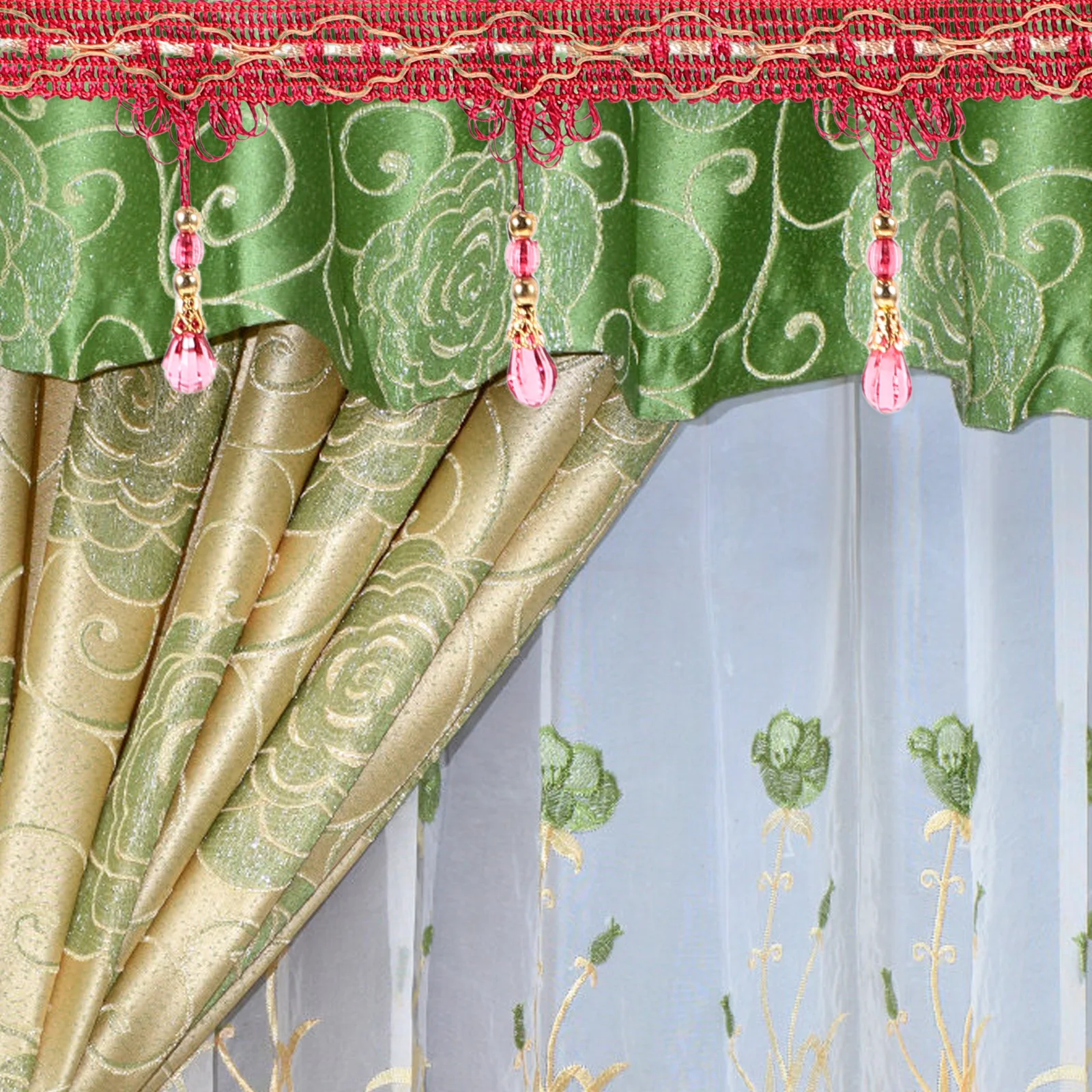 

1 Roll Rayon Fabric Fringe Trim Bronze Tassel Curtain Sewing Sofa Bedding Decorative Beaded Trim DIY Home Decoration Craft